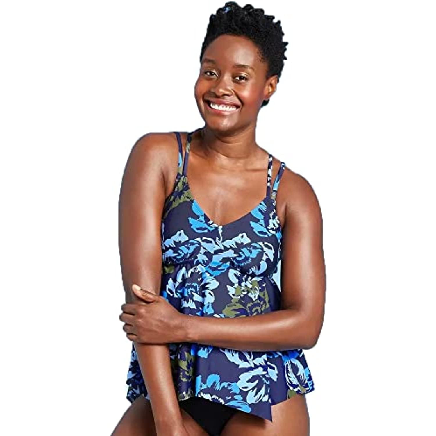 Kona Sol Double Strap Floral Tankini Top - Medium Blue - Walmart.com