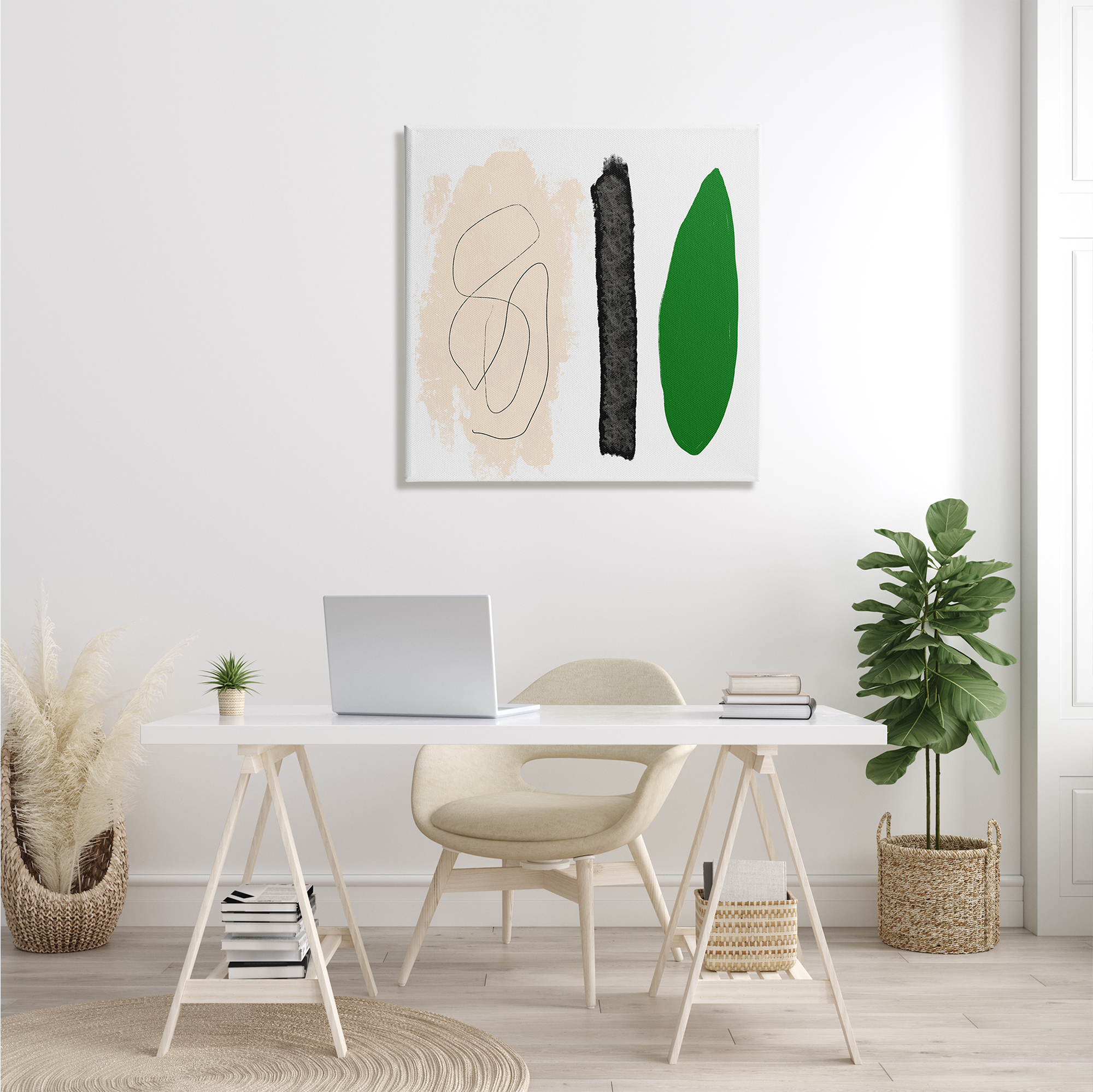 Stupell Industries Modern Abstract Nature Study Shape Collage Green Beige Abstract Painting Gallery Wrapped Canvas Print Wall Art, 30 x 30