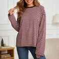 thumbnail image 2 of Womens tshirts long sleeve striped pattern crewneck tee shirts loose fit stylish casual dressy casual business blouse tops, 2 of 4
