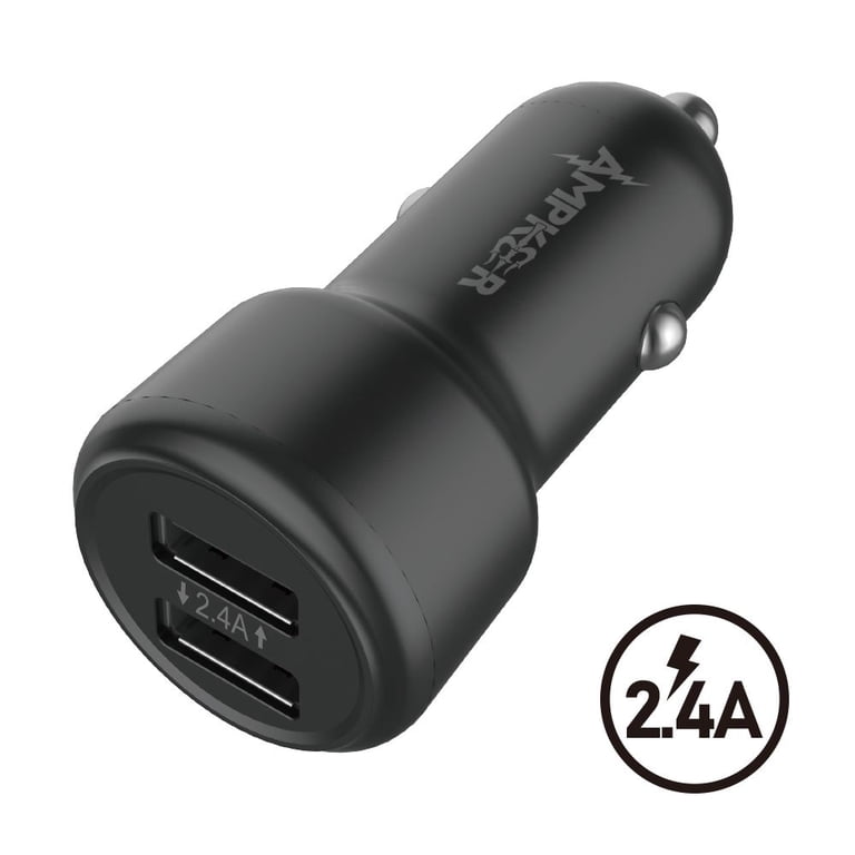 12W/2.4A Fast Charging Dual USB Port Car Charger for BLU VIEW 2 - Black