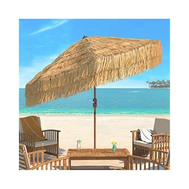 Safavieh Tiki Fringe 9 Market Crank Patio Umbrella Tan Walmart Com Walmart Com