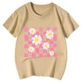 thumbnail image 4 of Girls T Shirts Kids Girls Summer Cute Flower Prints Short Sleeved Round Neck T Shirt Toddler Casual Breathable Tops Boys T Shirts Khaki 12 Years-13 Years, 4 of 4
