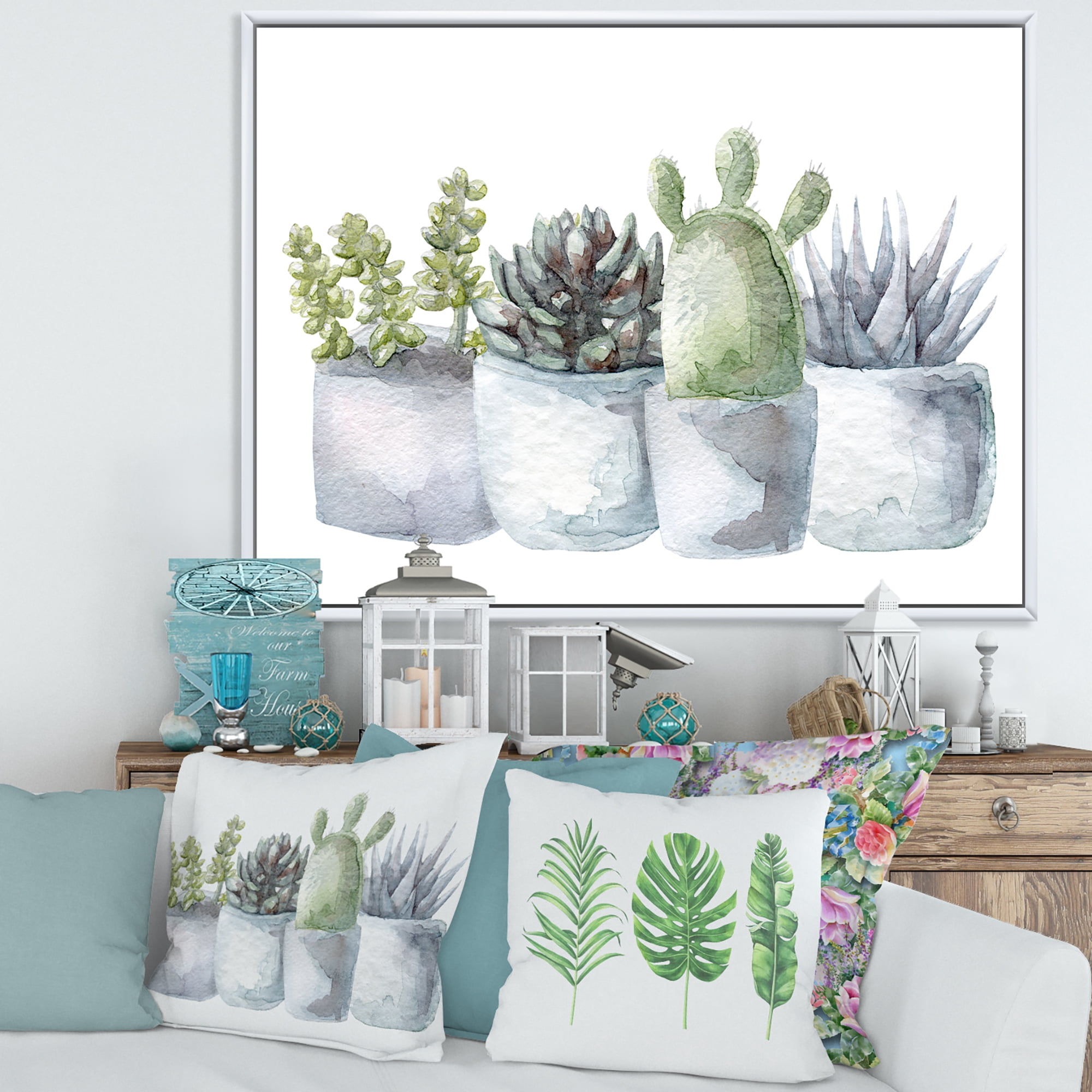 Designart 'Succulent and Cactus House Plants I' Farmhouse Framed Canvas Wall Art Print