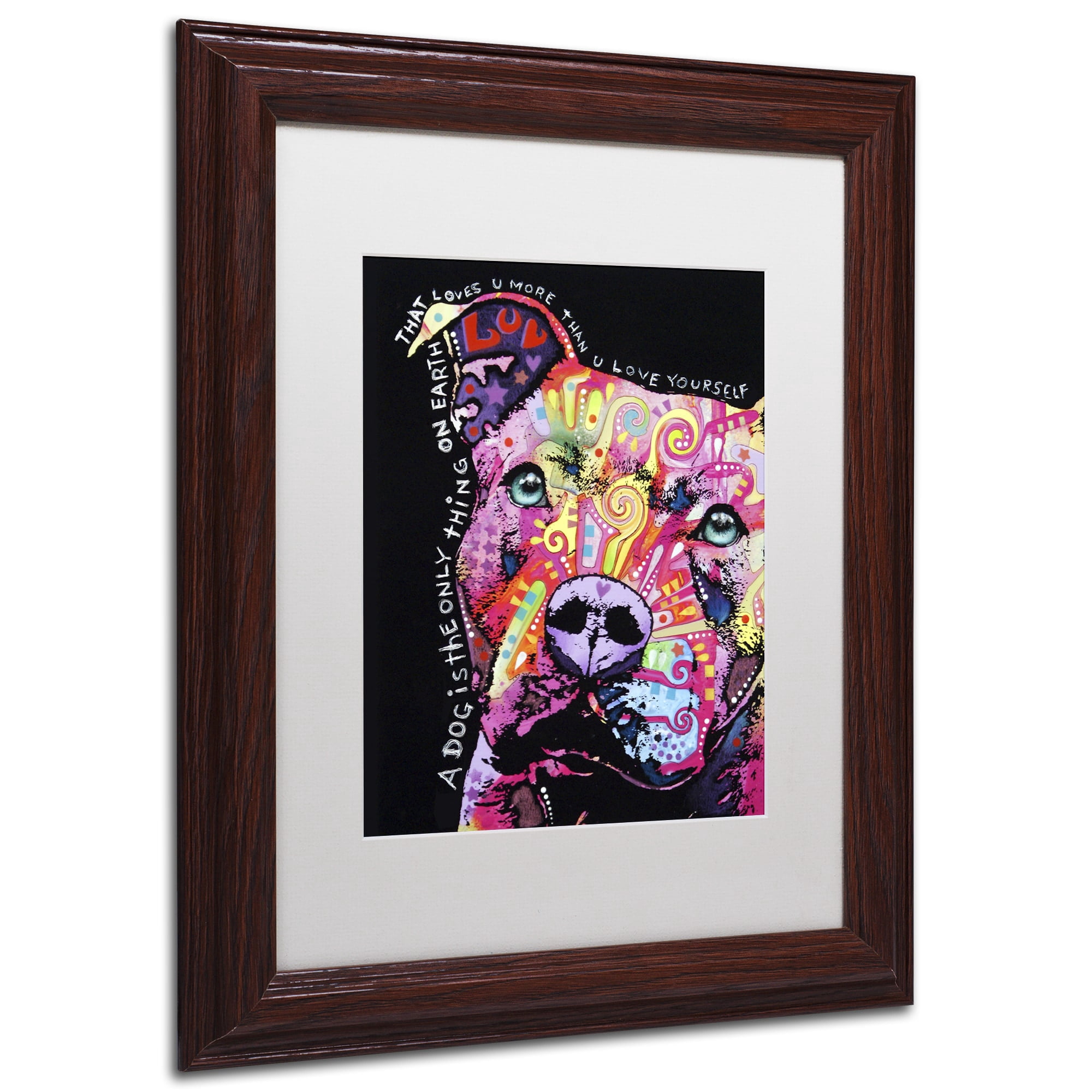 Trademark Fine Art "Thoughtful Pit Bull" Canvas Art by Dean Russo, White Matte, Wood Frame