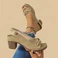 thumbnail image 5 of LOVZFMLL Women's Chunky Block Heel Sandals Summer Casual Fashion Metal Open Toe Sandals Outdoor Walking Travel Beach Vacation Heels Brown 6, 5 of 8