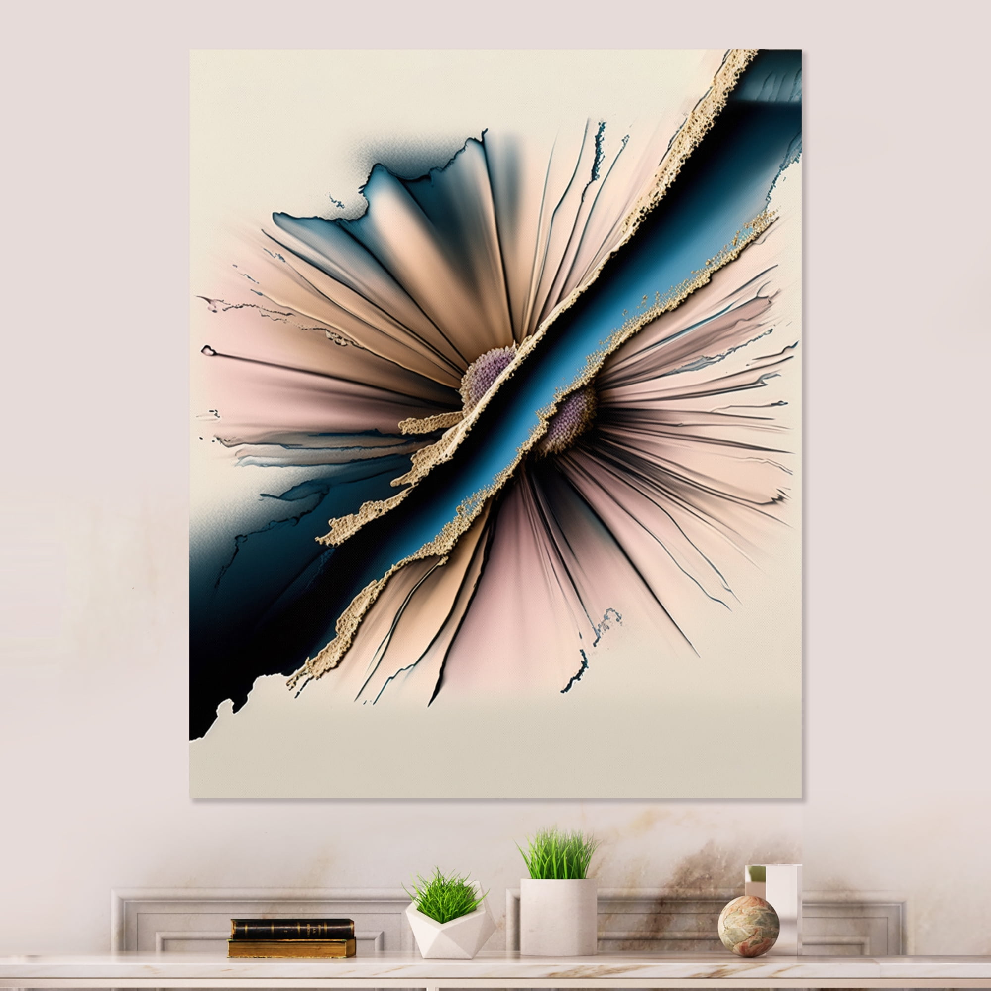 Designart Beige And Pink Gerbera Hyperrealistic Flowers Canvas Wall Art