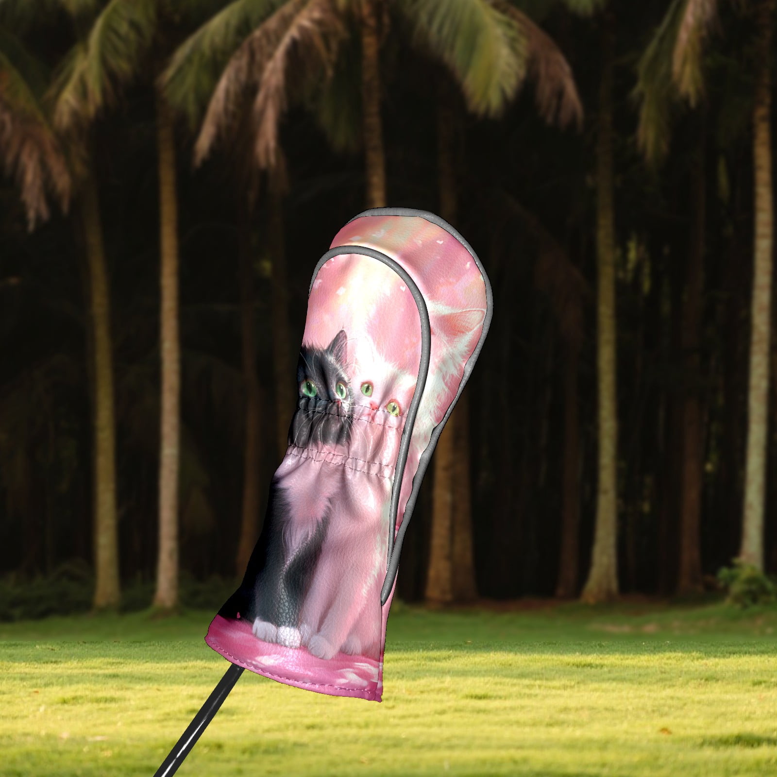 Golf Club Covers PU Leather Waterproof Head Covers for Fairway Woods Hybrids Black and White Cat