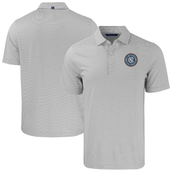 Men's Cutter & Buck Gray/White New York City FC Forge Eco Double Stripe Stretch Recycled Tri-Blend Polo