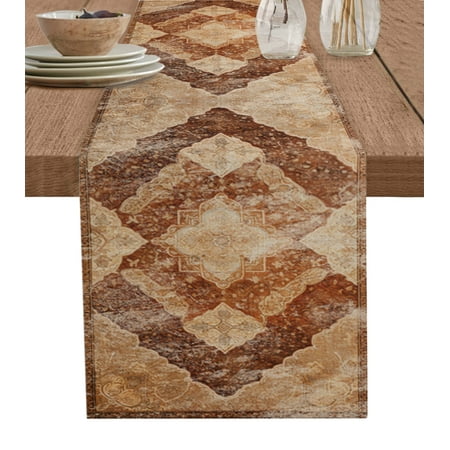 

Brown Abstract Table Runner Contemporary Vintage Geometric Flower Tablerunners 18 x 72 Inch Table Decorations Tabletop Scarf for Summer Gathering Holiday Farmhouse Kitchen Dining Decor