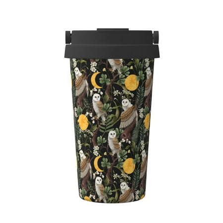 

Fuzoiu Owls And Plants Print Stainless Steel Travel Mug Vacuum Insulated Coffee Travel Mug Reusable Coffee Cup for Hot and Cold