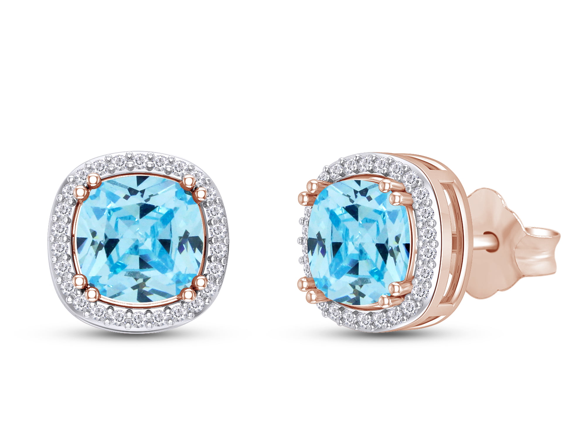 4 cttw Valentine's Day Gifts Round Cut Simulated Aquamarine Stud Earrings in 10K Solid Gold