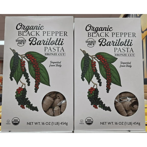Trader Joe's Organic Black Pepper Barilotti Pasta Bronze Cut 16oz 454g (2 Boxes)