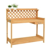 Zimtown Burlywood Fir Potting Bench, Outdoor Workstation Table with Drawer