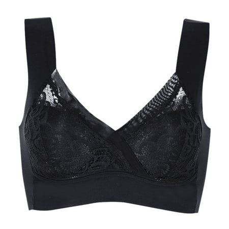

Spdoo Women Front Cross Wireless Bra Ice Silk Smoothing Push Up Lace Trim Bralette Bra for Women Sleep Leisure Sports Yoga Bra