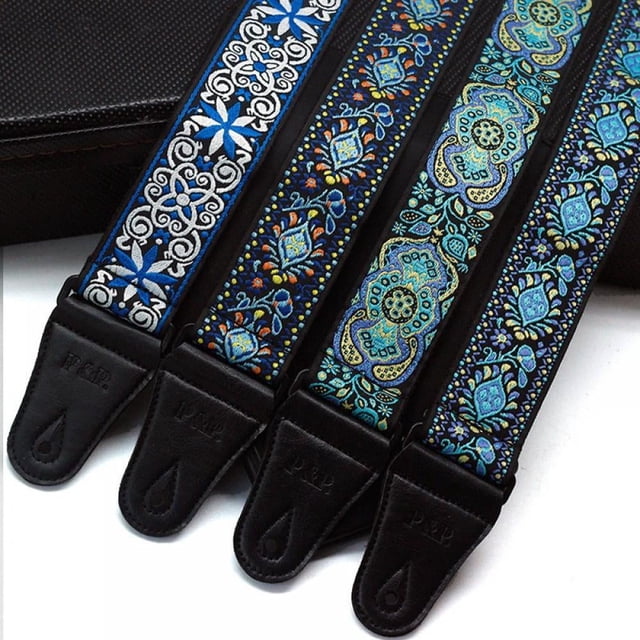 Sangle de Guitare Jacquard Vintage à Fleurs Réglable pour Acoustique et Électrique-B-