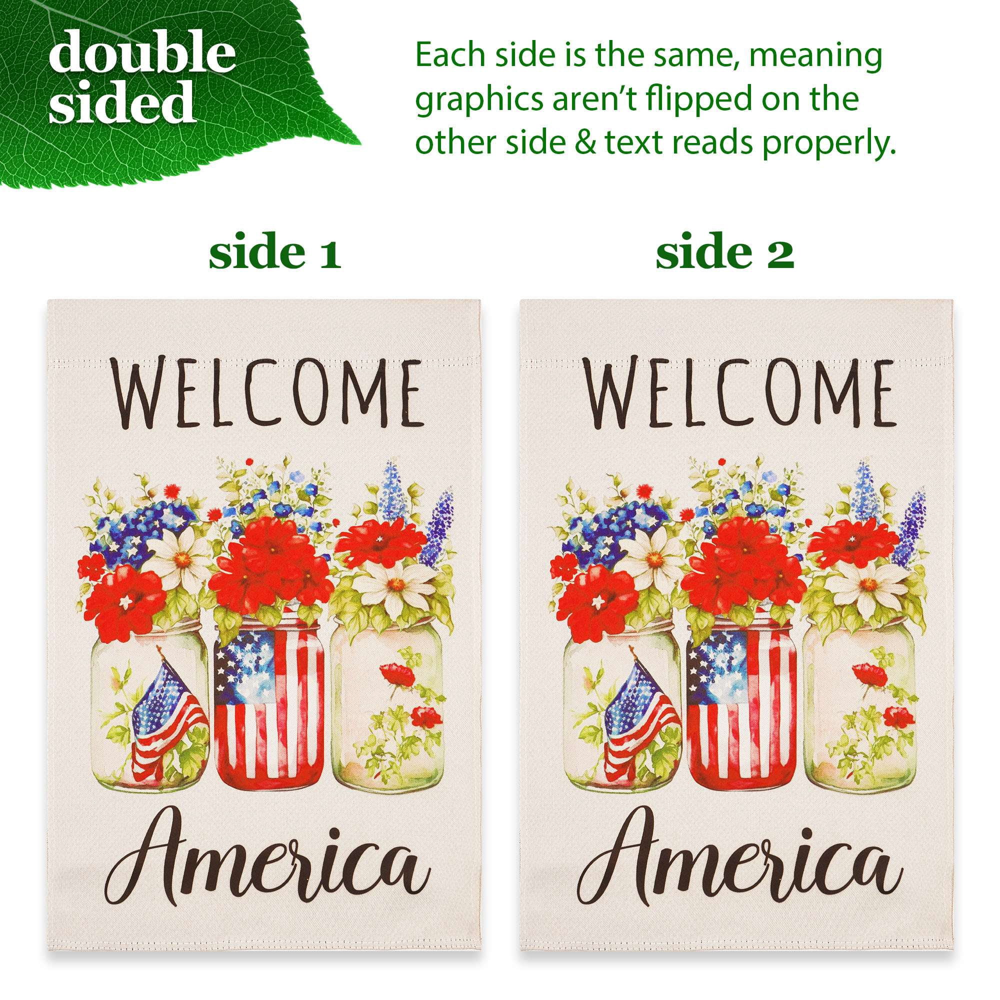 G128 Combo Pack Garden Flag Stand Black 36x16IN & Garden Flag Welcome America Mason Jars Printed 12x18IN Double Sided Yard Garden Lawn Decoration