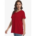 thumbnail image 3 of Women's Casual V-Neck T-Shirt - Short Sleeve Loose Fit Top with Side Split & Rolled Sleeve for Summer, 3 of 6