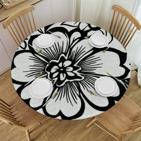 

WXKJ Round Fitted Tablecloth with Elastic Edged Mandala Flower Table Cover Polyester Washable Table Cloth for Indoor Outdoor Party Wedding Use 38 -42