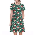 thumbnail image 1 of Balery Santa Hat Joy Green Festive Vestidos sueltos de manga corta para mujer, vestidos de verano 2025, vestidos casuales de corte A con vuelo., 1 of 6