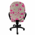 thumbnail image 3 of Botanical Office Chair Slipcover, Floral Theme Monochrome Pinkish Different Kind Flowers and Leaves, Protective Stretch Decorative Fabric Cover, Standard Size, Pale Almond Green Magenta, by Ambesonne, 3 of 5