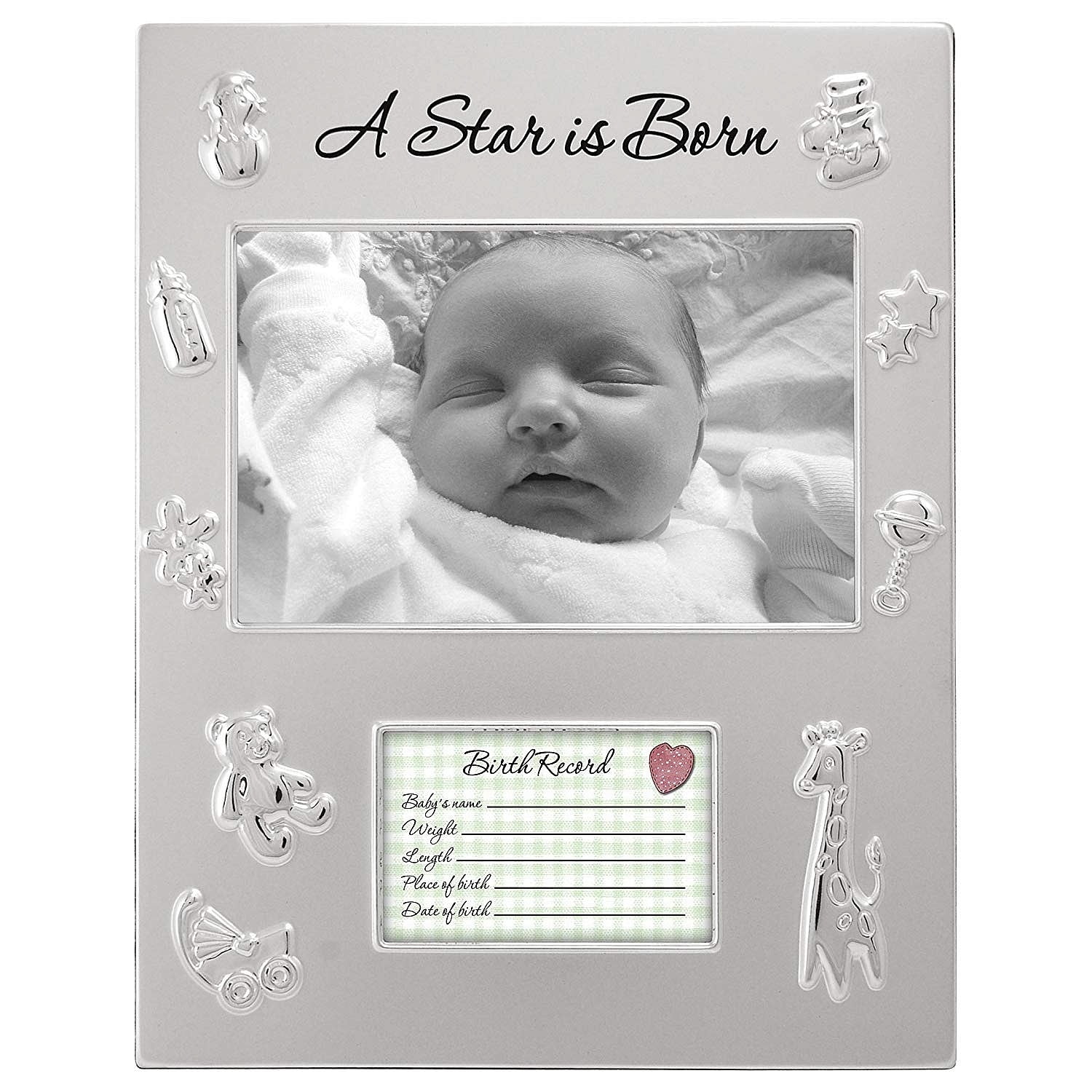 A STAR IS BORN silver baby birthrecord frame by Malden 4x6