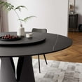thumbnail image 6 of POVISON 51"Modern Round Black Kitchen Dining Table For 4 With Lazy Susan, Matte Sintered Stone Tabletop, Solid Black Carbon Steel Base, 6 of 9
