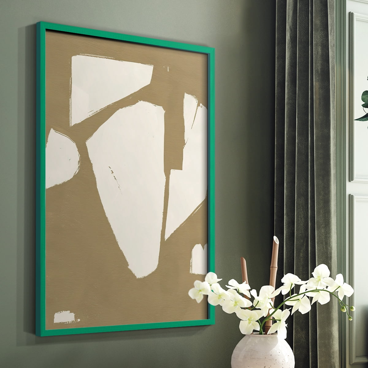 Chunky Abstract III Framed Print in Green Solid Wood Framed Print No Nail Hanging
