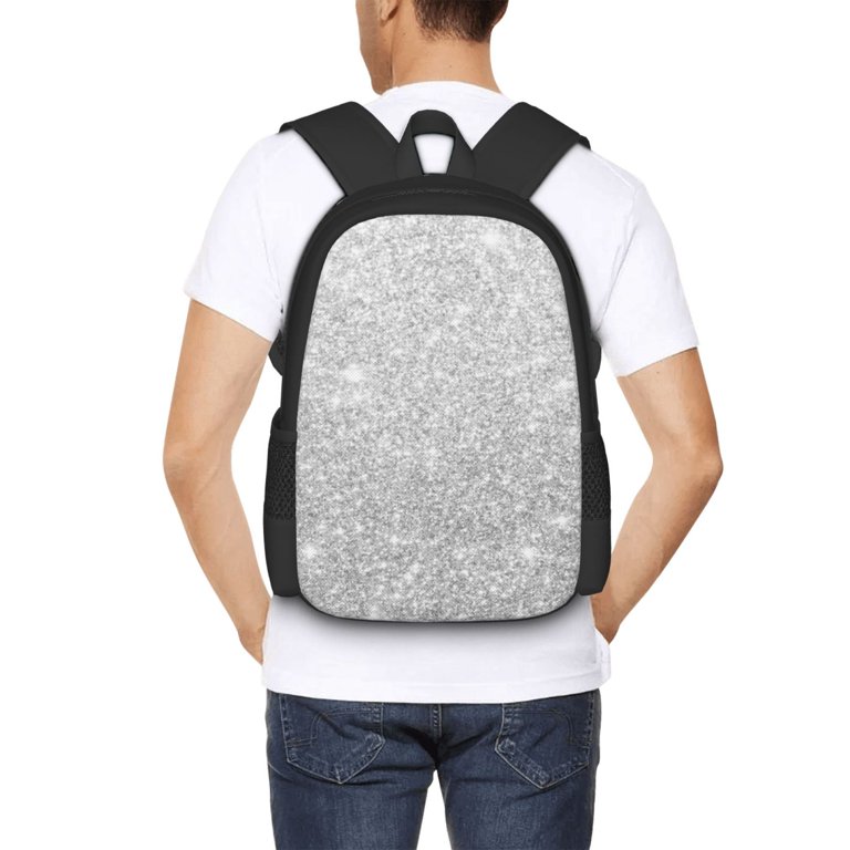 Large Silver Sparkly Backpack/ laptop bag Daiia Silver Glitter Backpack for Men and Women -Durable  main image 2