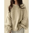 thumbnail image 3 of Cozy Women Crew Neck Pullover Sweater Relaxed Fit Dramatic Drop Shoulder & Split, 3 of 10
