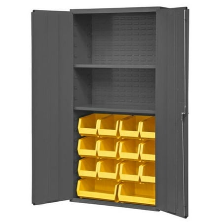 

Durham 3602-BLP-14-2S-95 14 Gauge Flush Door Style Lockable Cabinet with 14 Yellow Hook on Bins & 2 Adjustable Shelves Gray - 36 in.