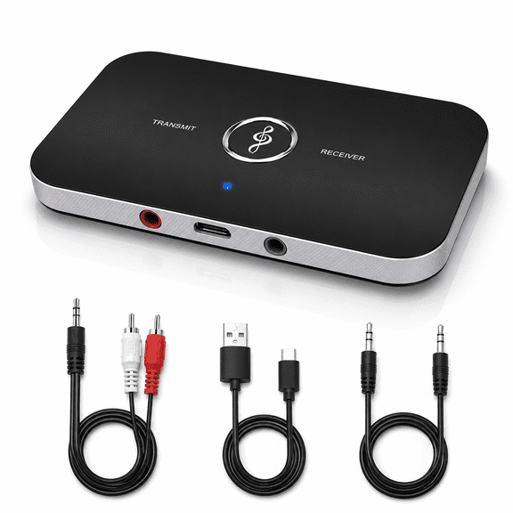 Bluetooth 5.0 Transmitter Receiver,2-in-1 Wireless Audio Adapter,3.5mm AUX RCA Adapter for TV PC Headphones Car Home Stereo System