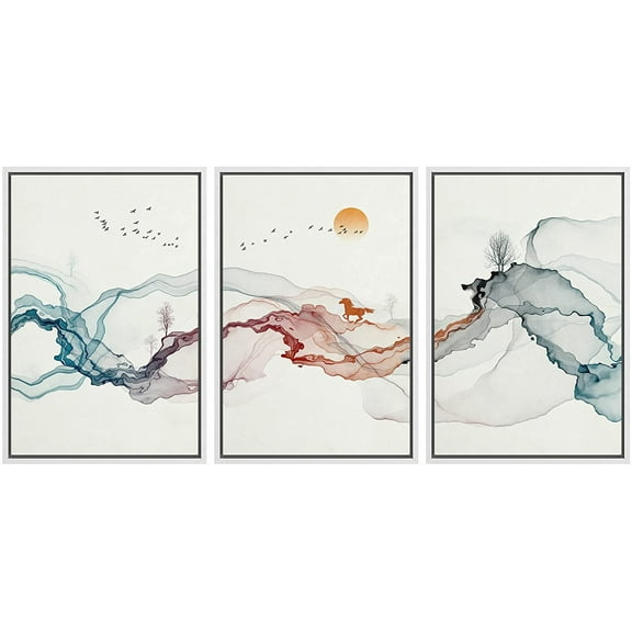 wall26 Framed Canvas Print Wall Art Geometric Smoke Cloud Horse Bird Forest Abstract Shapes Illustrations Modern Art Decorative Boho Multicolor for Living Room, Bedroom, Office - 24"x36"x3