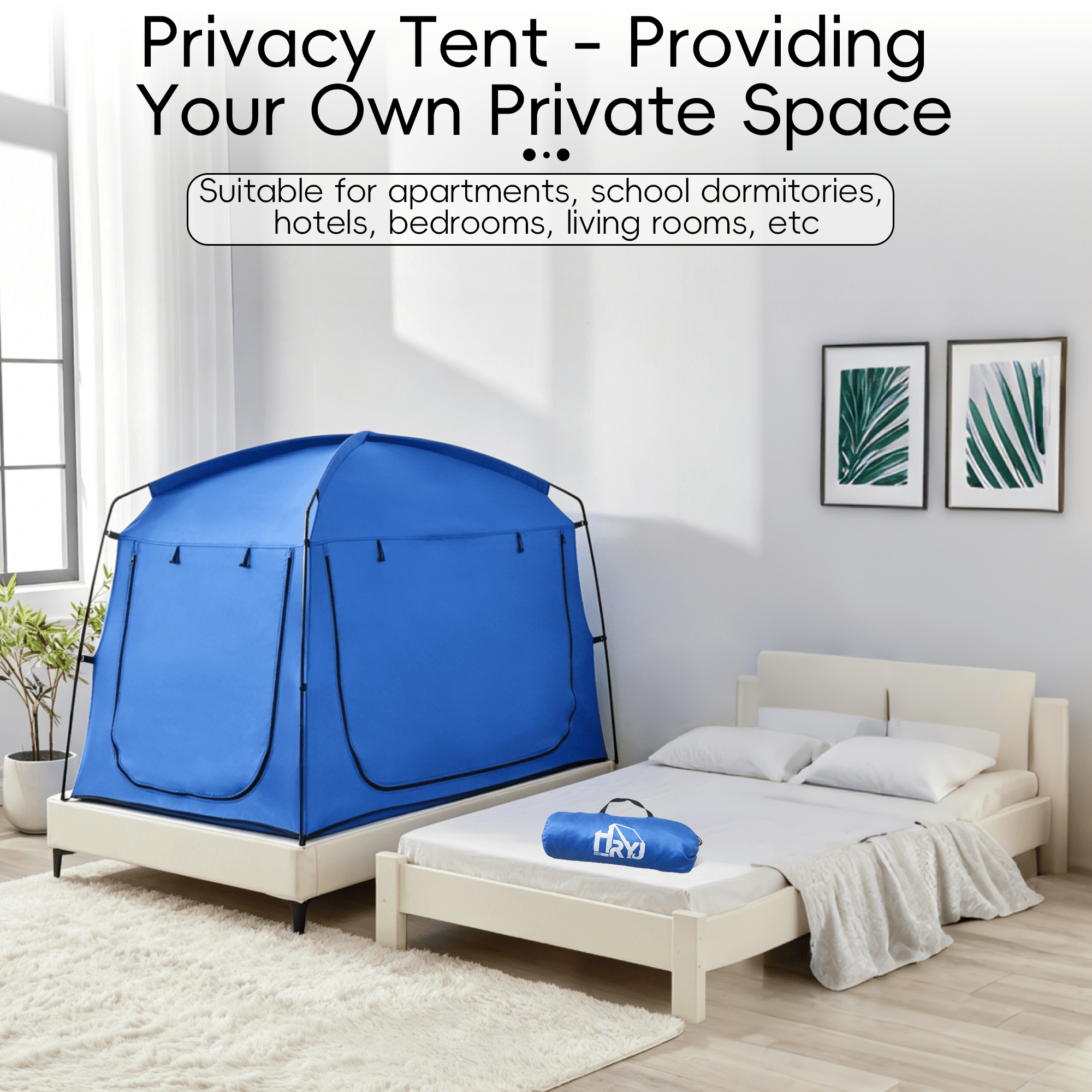 Blue Privacy Twin Size Bed Tent for Adults Kids,Blackout Sleep Bed Tents Canopy Breathable Mesh Windows