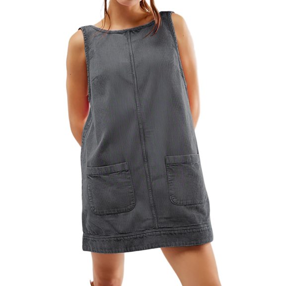 YUEVORA Dress for Women, Corduroy A Line With Pockets Casual Dress, Relaxed Fit Soft Textured Fall Winter Everyday Commute Midi Dresses