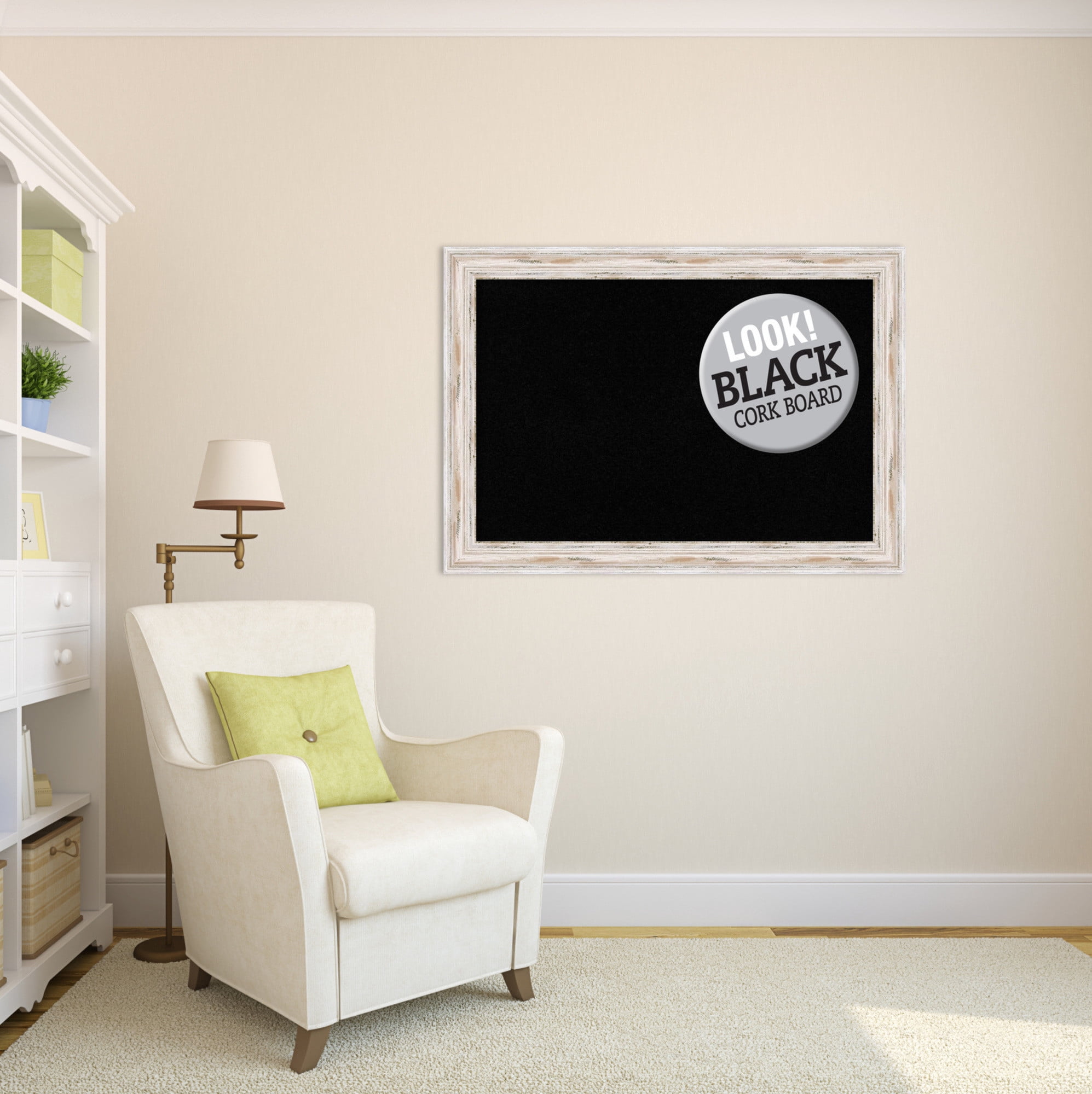 Amanti Art Grey Cork Board Wood Framed Alexandria White Wash Bulletin Board 41 in. x 29 in.