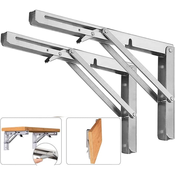 Folding Shelf Brackets, Max Load 300 lb, Heavy Duty Stainless Steel Collapsible Wall Mounted Shelf Brackets for Table, Space Saving DIY Bracket, Pack of 2 (10 Inch)