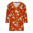 thumbnail image 4 of Sakmal Womens Tops Under $5 Orange 3/4 Sleeve V-Neck Floral T-Shirts Ladies Shirts $5, 4 of 5