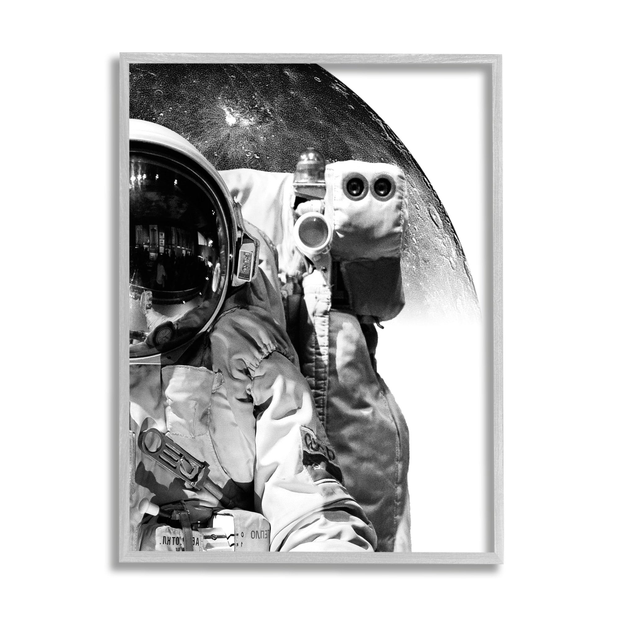 Stupell Industries Monochrome Astronaut Distant Planet Outer Space Photography Photograph Gray Framed Art Print Wall Art, Design by Brandon Wong