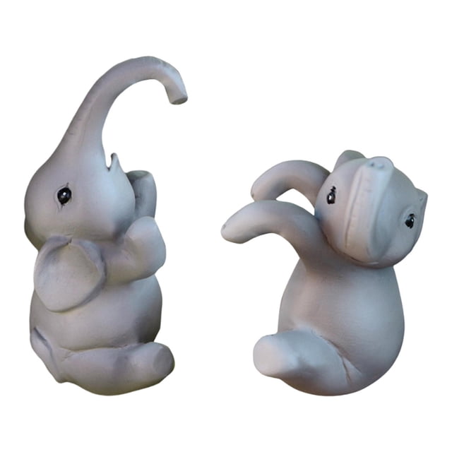 Almencla 2Pcs Mini Statues Miniature Figurines Small Elephant Flower Pot Hugger Ornaments for Porch Indoor Outdoor Backyard Decoration