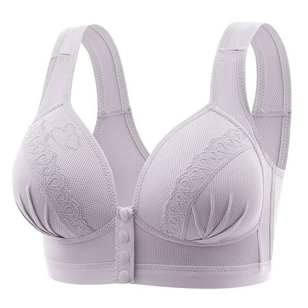 Yyeselk Daily Bras for Older Women Comfort Wireless Front Closure Bra Push Up Full Coverage Breathable Bras Full Support No Underwire Bras Purple XL