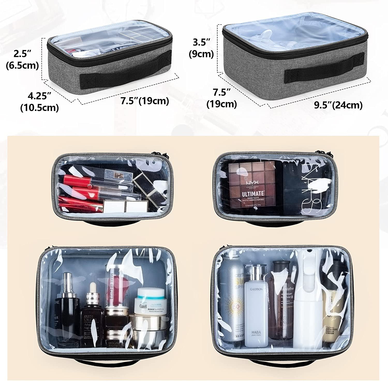  Hulless 4 Pcs Makeup Bag Zipper Waterproof Cosmetics