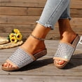 thumbnail image 3 of Slides for Women Cork Footbed Sandals Open Toe Rhinestone Mesh Band Comfortable Arch Support Slip on Summer Casual Slippers Brown Size 6.5, 3 of 6