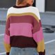 thumbnail image 4 of (One) Women's Colorblock Cropped Sweater Fashion Casual Oversized Striped Pullover Red XXL, 4 of 4