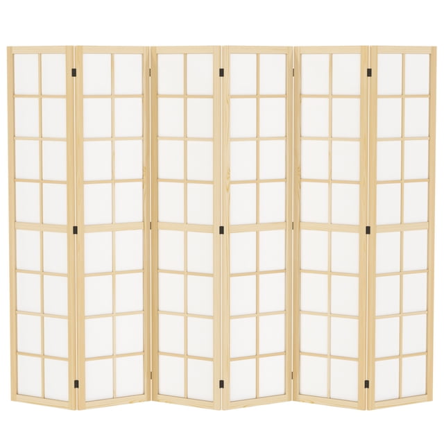 HOMCOM 6 Panel Room Divider, 5.6 ft Folding Privacy Screen, Natural Wood