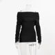 thumbnail image 3 of Tops de punto con cuello oblicuo y mangas largas para mujer, suéteres ajustados para mujer, 3 of 5