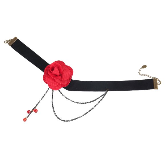 FRCOLOR Rose Choker Necklace for Women Trendy Metal Red Elegant Gift for Daily Wear and Special Occasions 0.35in Wide