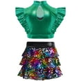 thumbnail image 3 of SiiRoh Girls Metallic Crop Top with Sequin Ruffle Tiered Skirt Sparkly Disco Jazz Dance Outfit Sets Green 8, 3 of 6