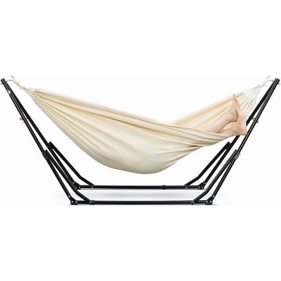 GDY Hammock Chair with Stand, 550 lb Capacity, Easy Set Up, with Carrying Bag, Portable for Travel/Backpacking/Beach/Backyard, White.