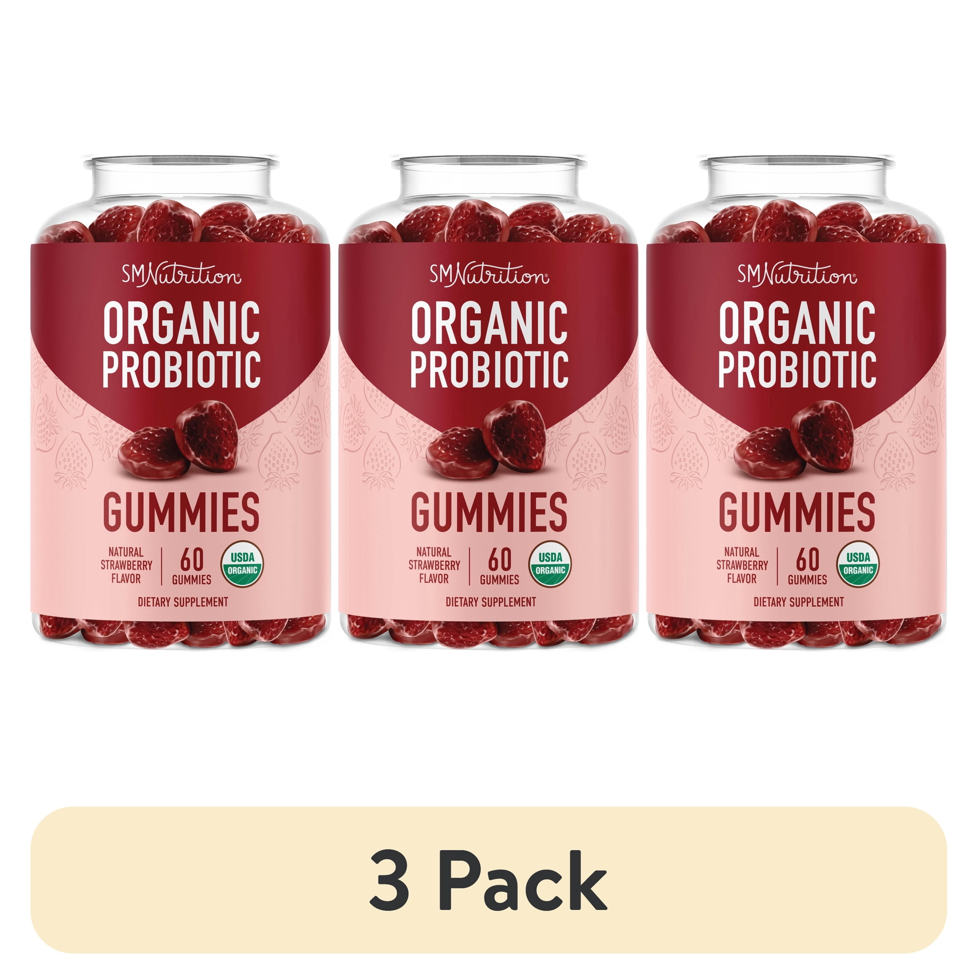 (3 pack) Organic Probiotic Gummies for Adults | 5 Billion CFU for Digestive Health & Immune Support | 60 Ct