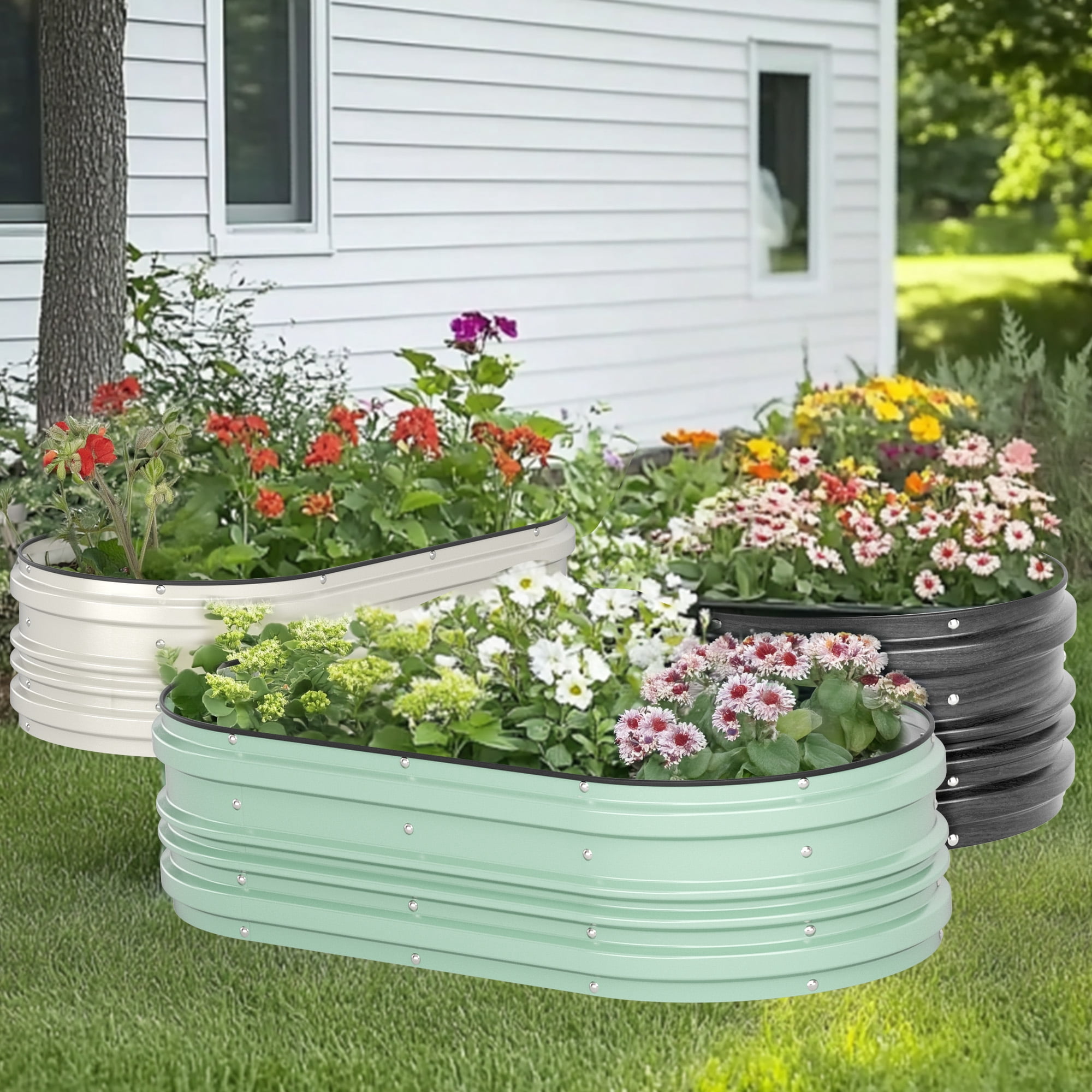 WORKPRO 2Pcs 4x2x1ft Galvanized Raised Garden Bed Set, Rust & Corrosion Protection, Easy Assembly, Safe Edge, Ideal for Vegetables & Flowers, Green